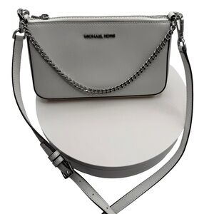 Michael Kors Jet Set White Medium Saffiano Leather Crossbody with Silver Chain